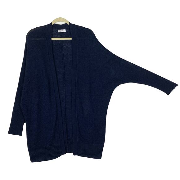 NWOT PAPAYA Cardigan Women L Navy Knit Open-Style Long-Sleeve Stretchy Knee Midi - Picture 1 of 7